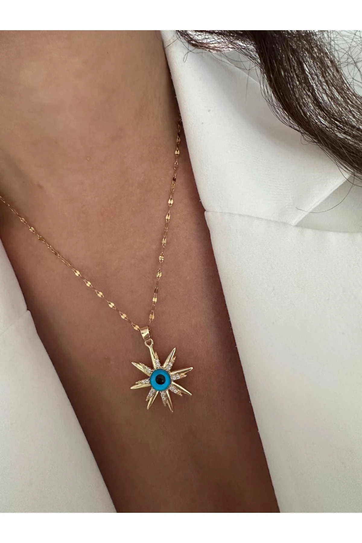 18K Rose Gold Renkli Maviş Göz Güneş Kolye