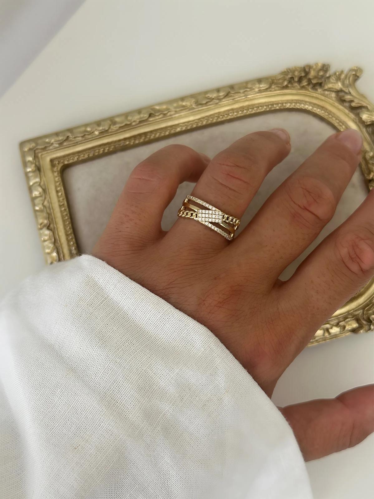 14K Gold Renkli Üçlü Kuyum Taşlı Yüzük