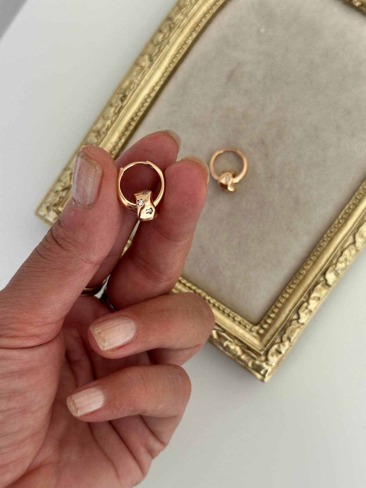 18K Gold Rose Renkli Halka Küp Üzeri Yıldız Taşlı Küpe