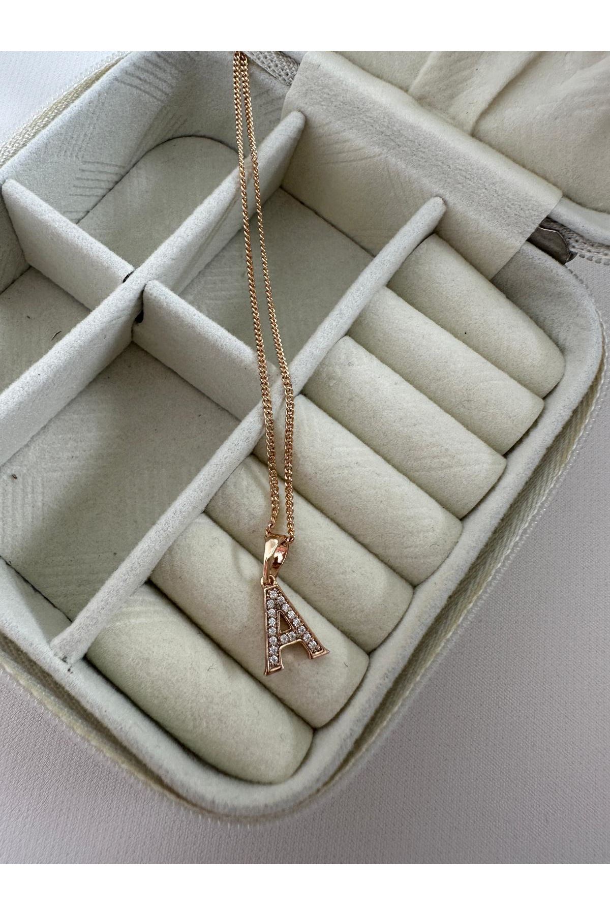 18K Rose Gold Renkli A Harf Minimal Kolye