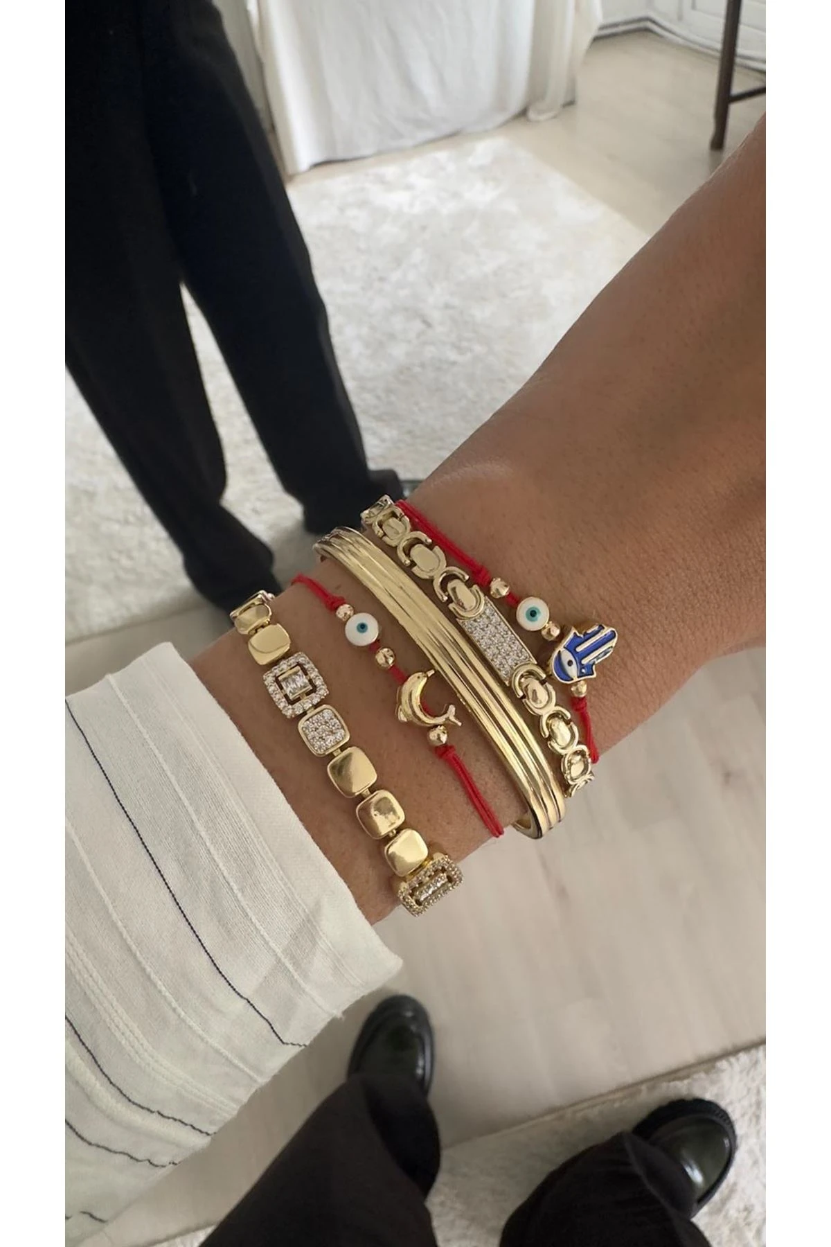 14K Gold Renkli  Plaka Taşlı Bileklik