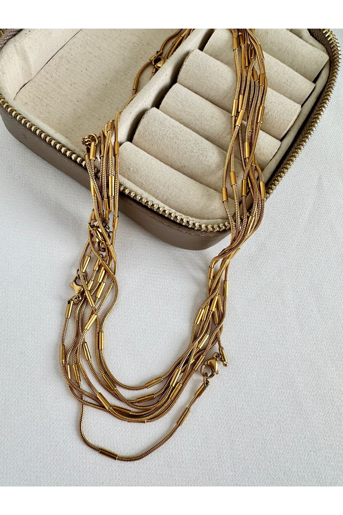 Gold Renkli İtalyan Boru Topçuklu Kolye