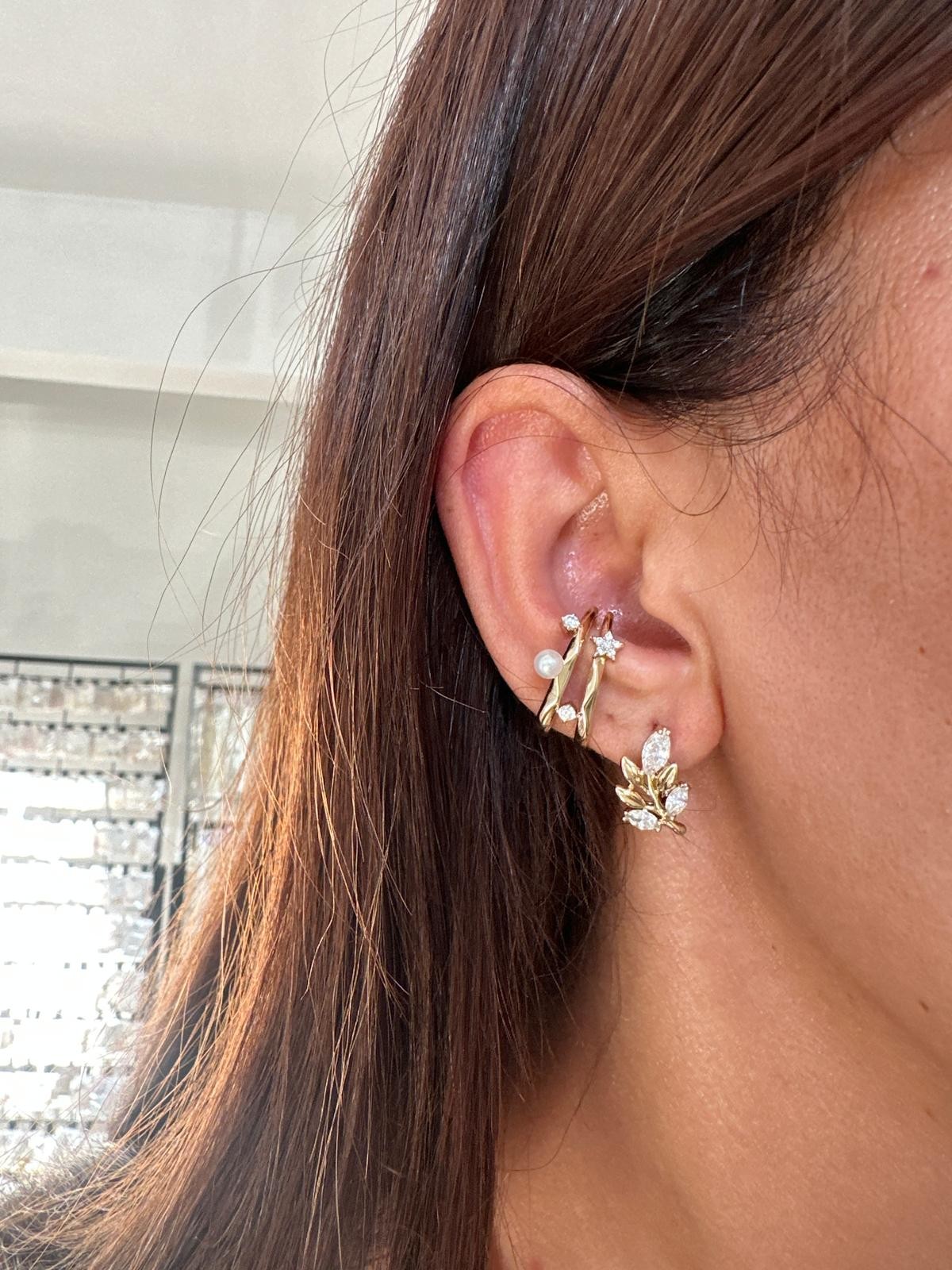 14K Gold Renkli Yaprak Taşlı Küpe