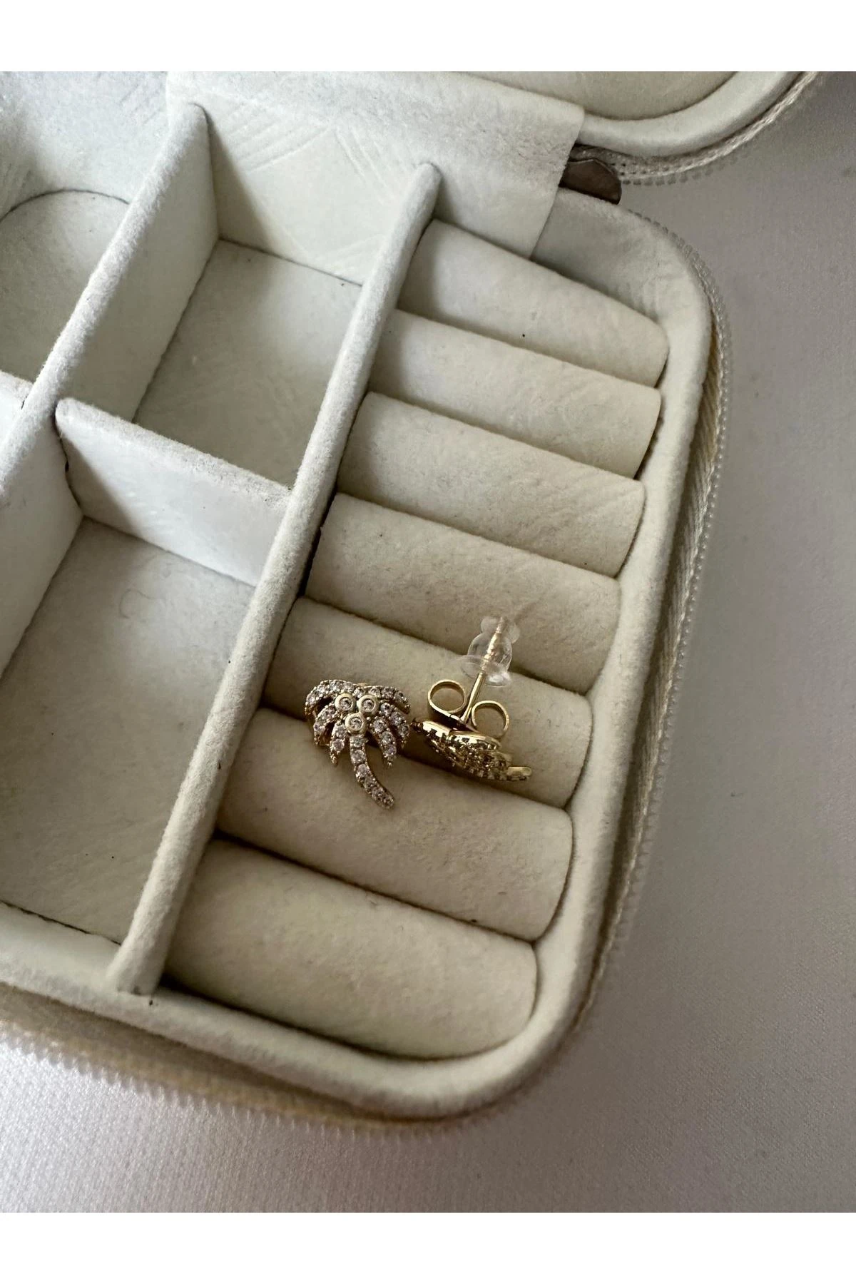 14K Gold Renkli  Palmiye Minimal Taşlı Küpe