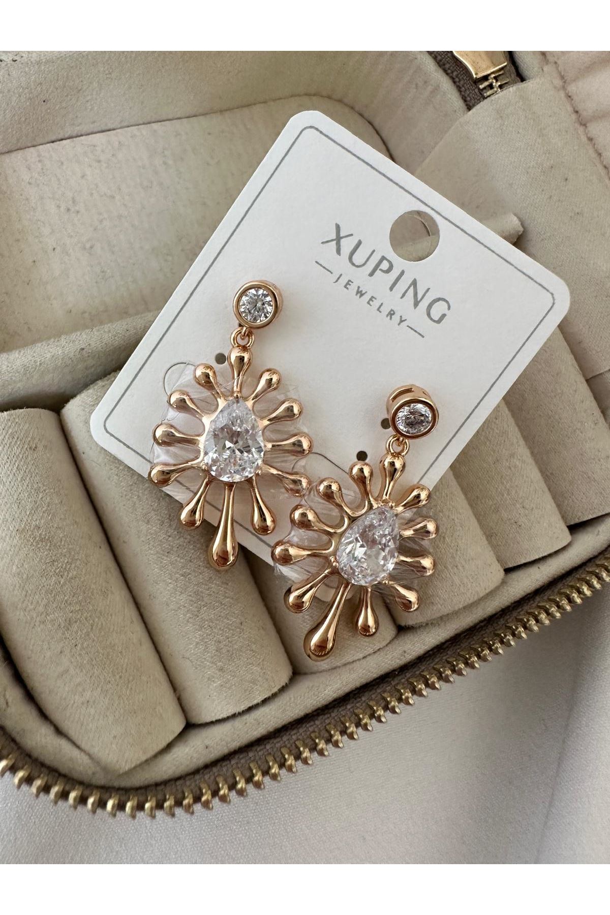 18K Rose Gold Renkli Çiçek Kesim Elmas Taşlı Küpe