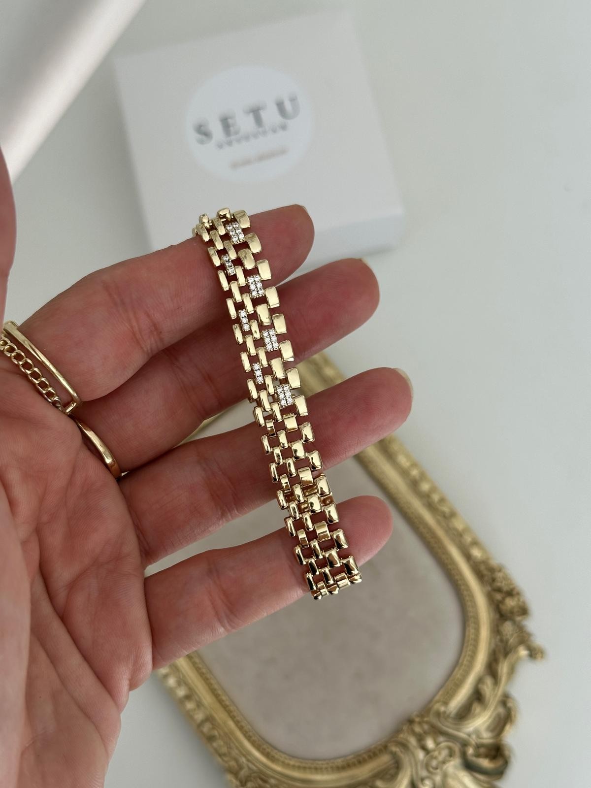 14K Gold Renkli Kordon Kesim Ortası Geçme Taşlı Bileklik
