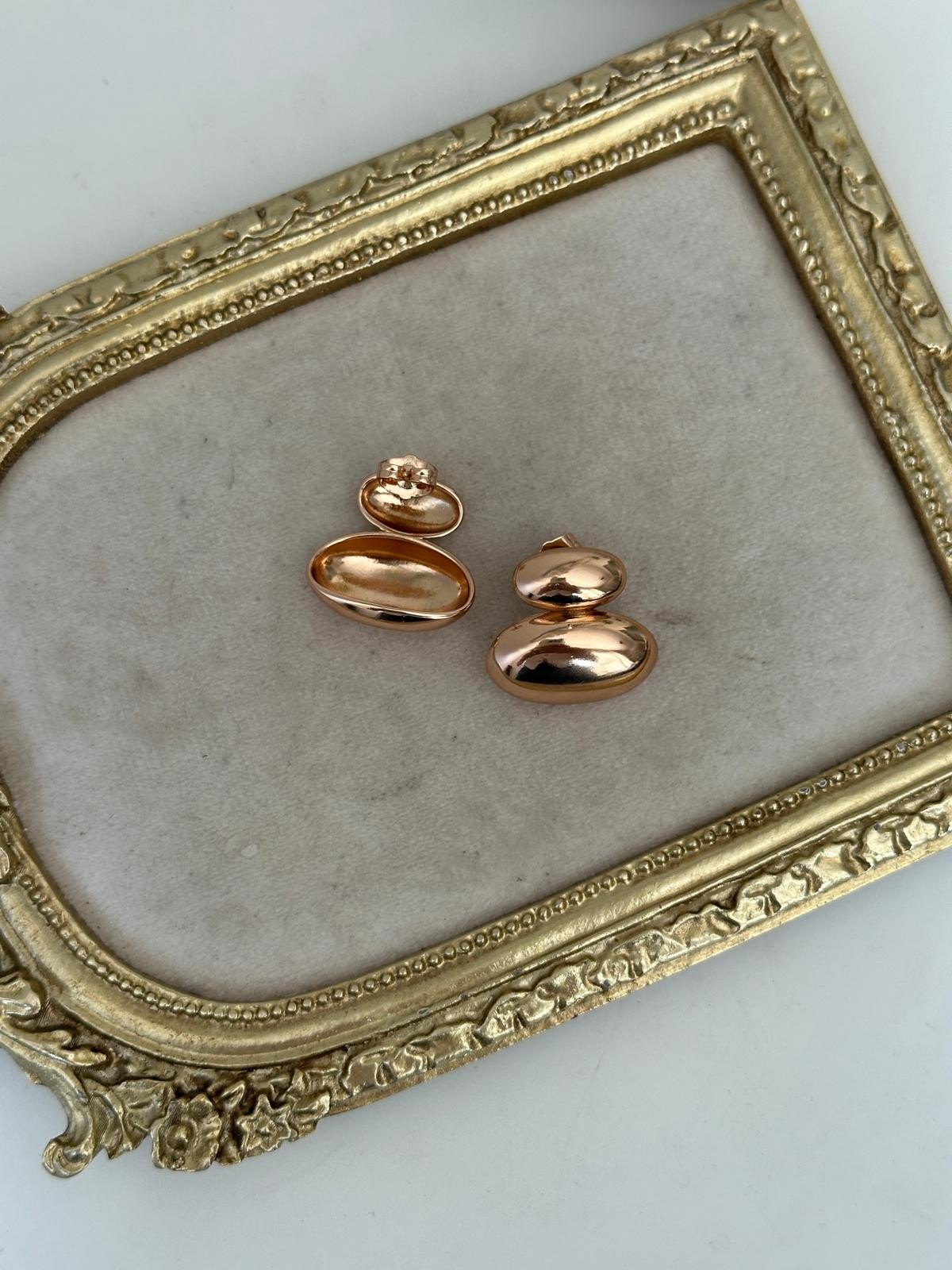 18K Gold Rose İkili Oval Kesim Bombeli Küpe