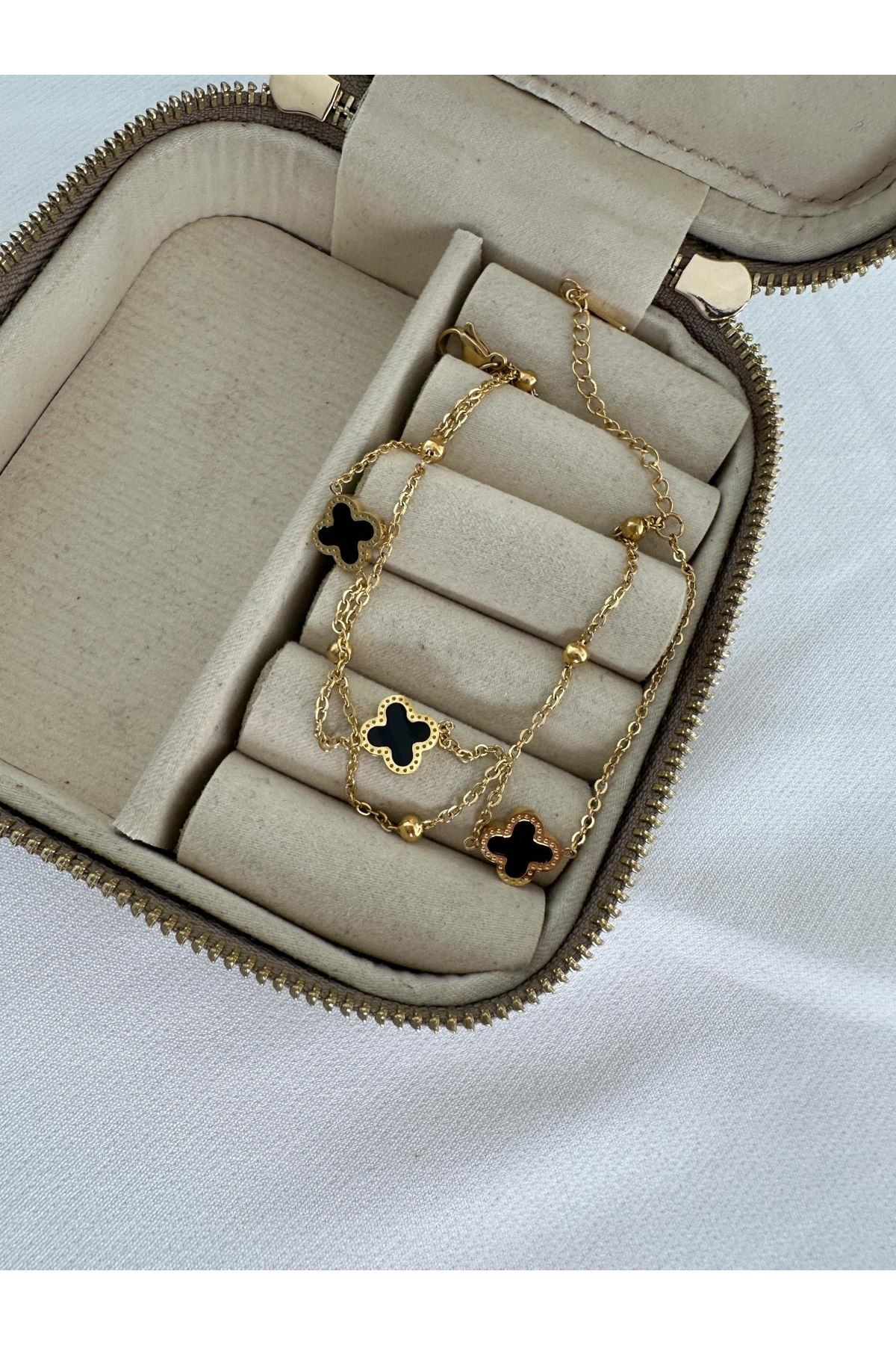 18K Rose Gold Renkli Marka Siyah İkili Halhal