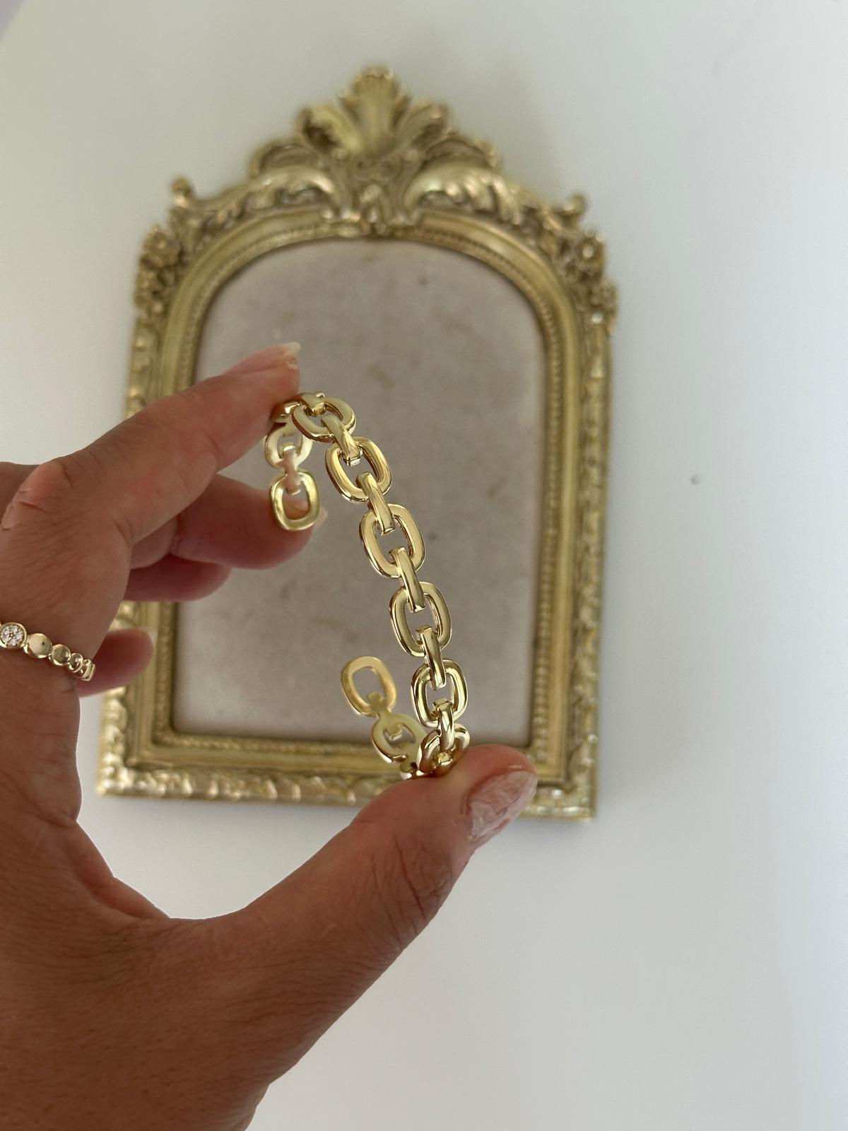 14K Gold Renkli Oval Fortaç Kelepçe