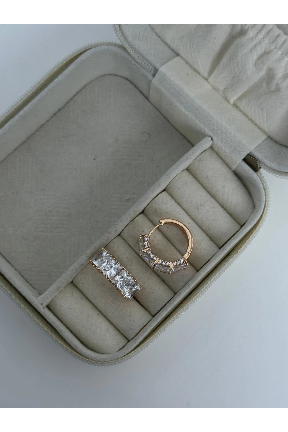 18K Rose Gold Renkli Hlka Full Baget Kristal Taşlı Küpe