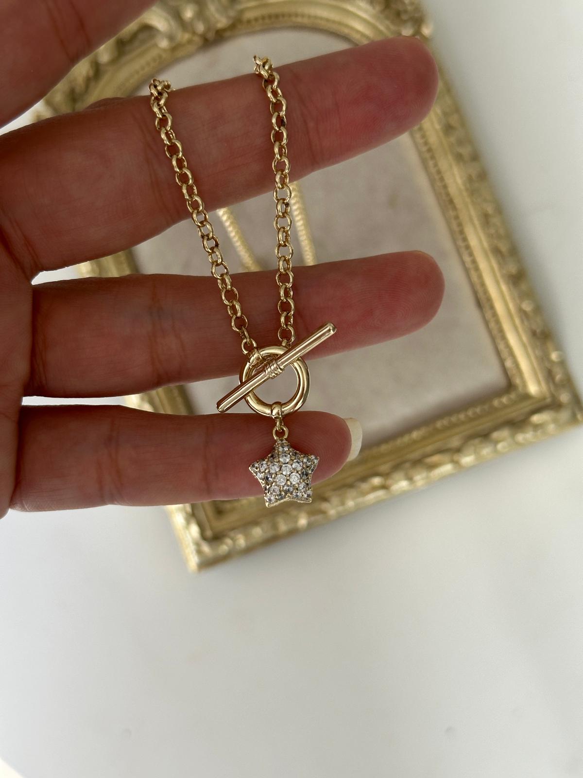 Yıldız Dolum Taşlı Dümen Kilit Kolye