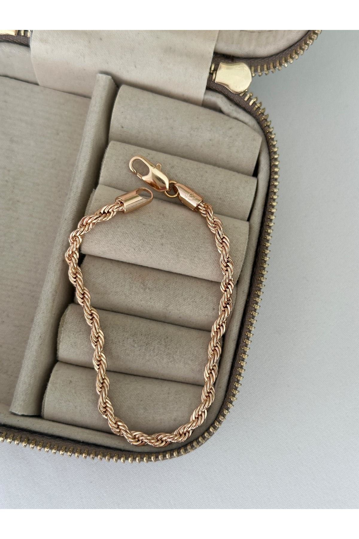 18K Rose Gold Renkli Burgu Orta Kalın Bileklik