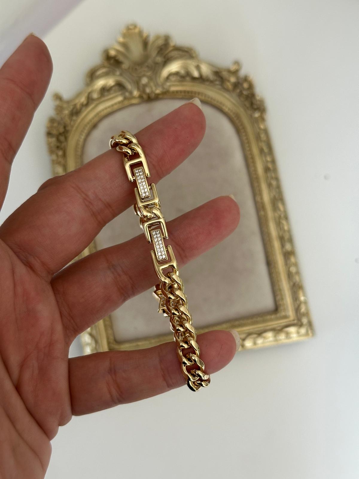 14K Gold Renkli Gurmet Zincir Ortası Yıldız Taşlı Bileklik