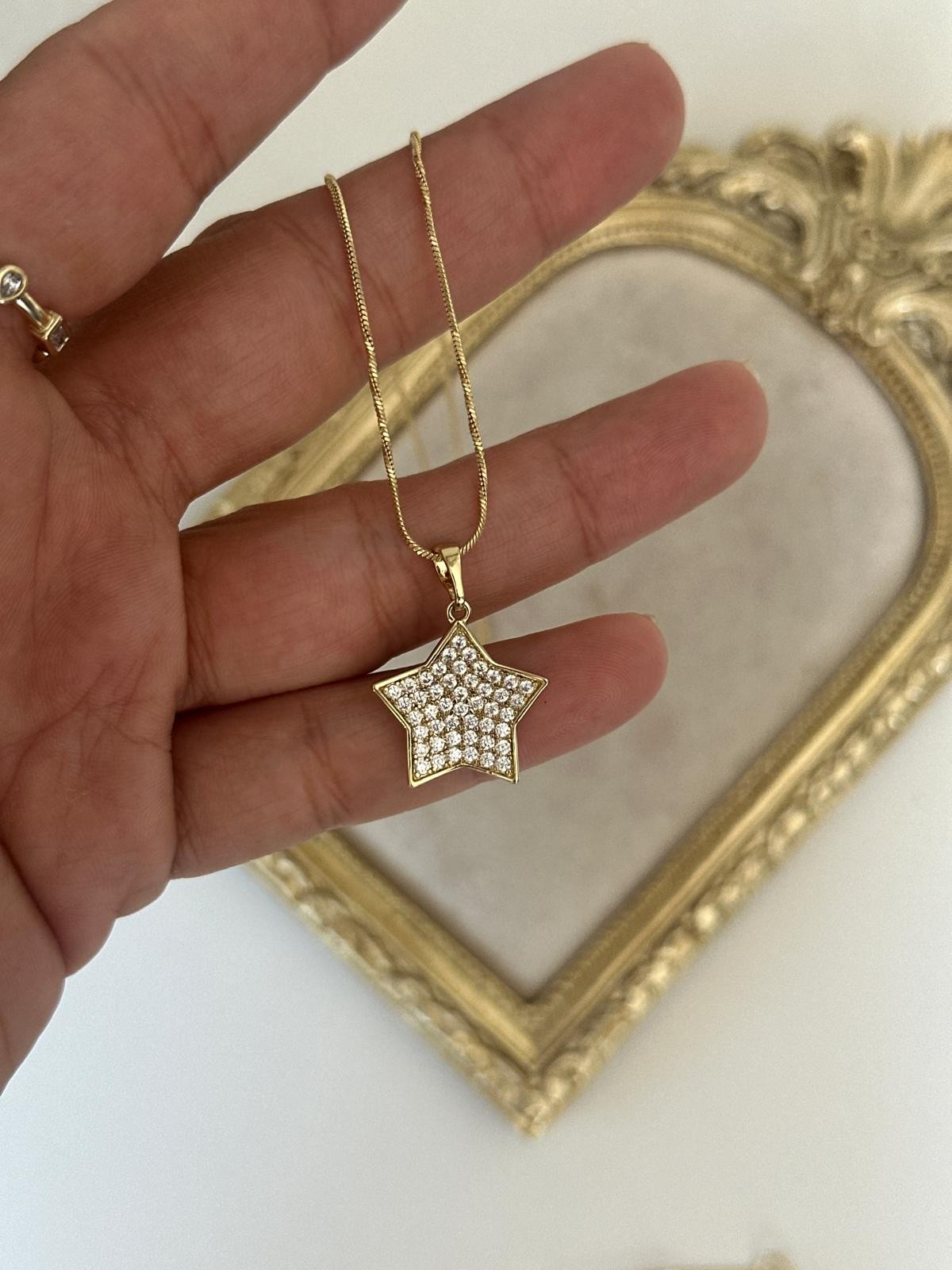 14K Gold Yıldız Taşlı İtalyan Burgu Parlak Zincir Kolye