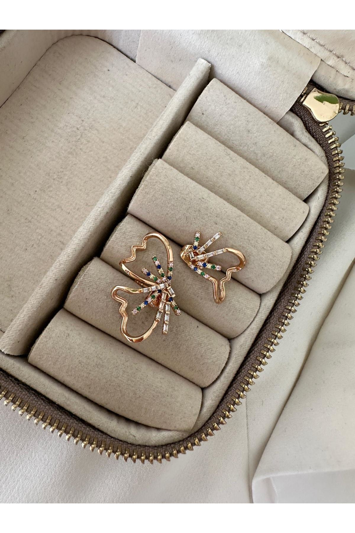 Kelebek Renkli İkili Küpe