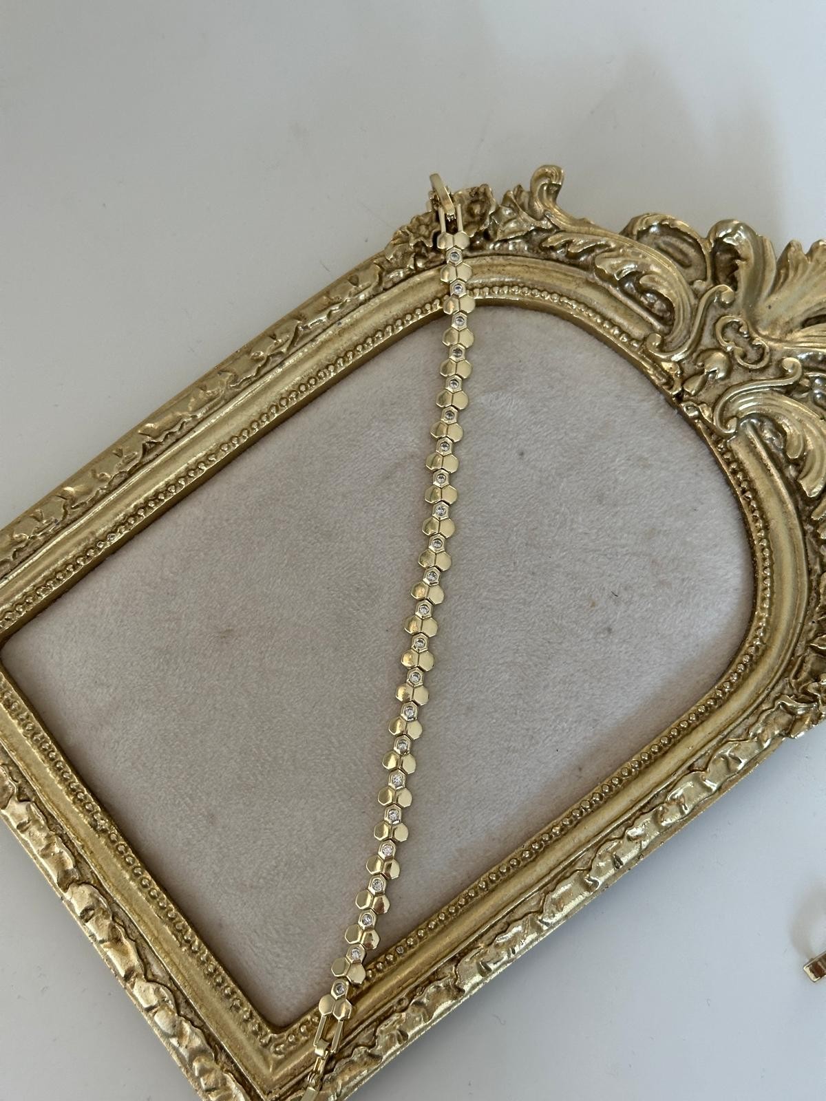 14K Gold Renkli Çift Plaka Taşlı Petek Bileklik