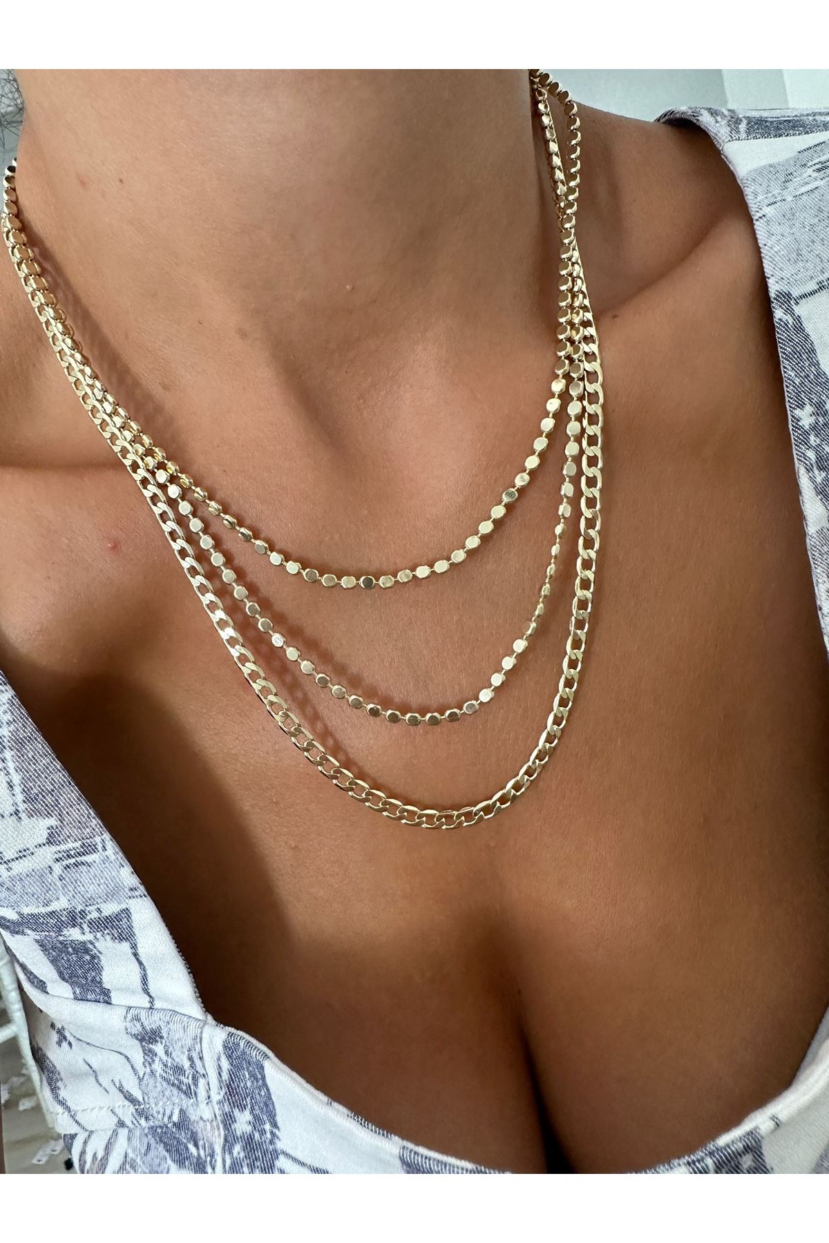 14K Gold Renkli  Pul Ezme Kolye