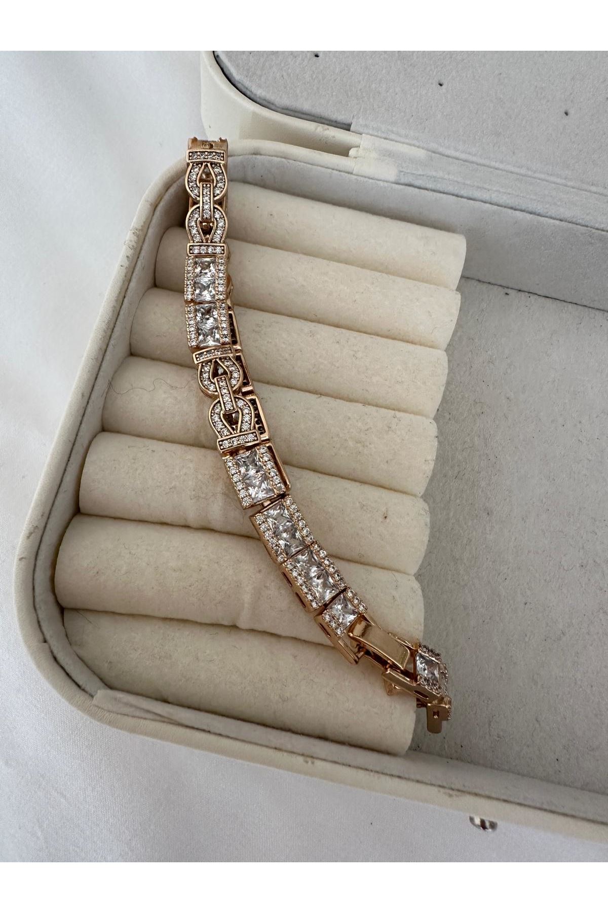 18K Rose Gold Renkli Marka Kristal Full Taşlı PREMİUM Bileklik