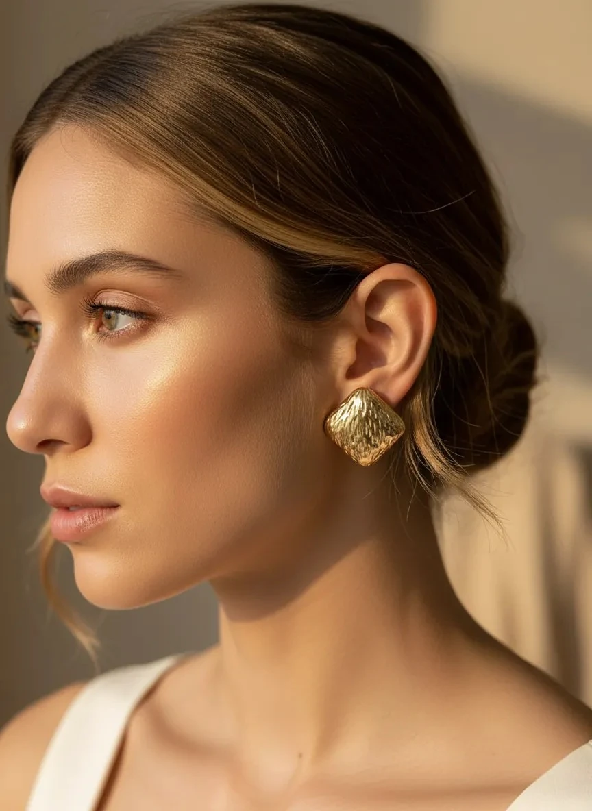 Gold Vintage Kendinden Desenli Küpe