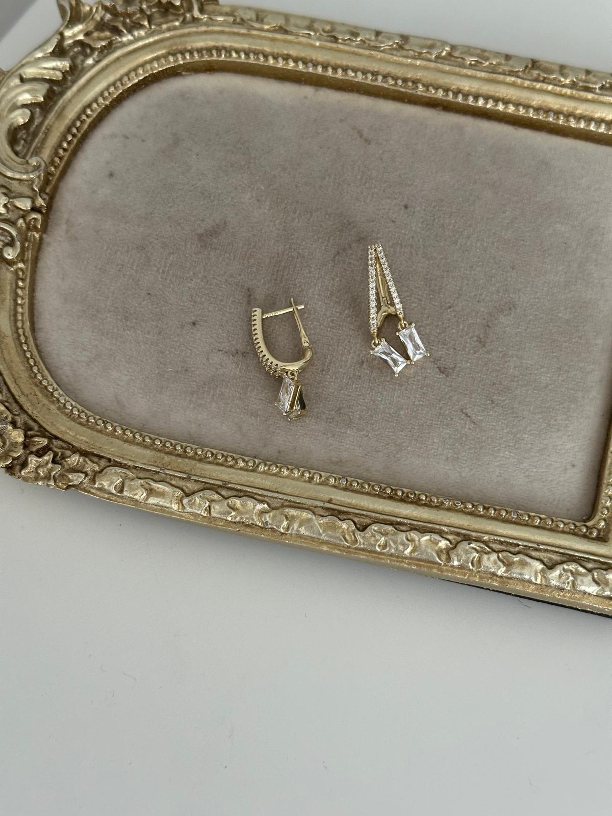 14K Gold Renkli İkili Kristal Taşlı Küpe