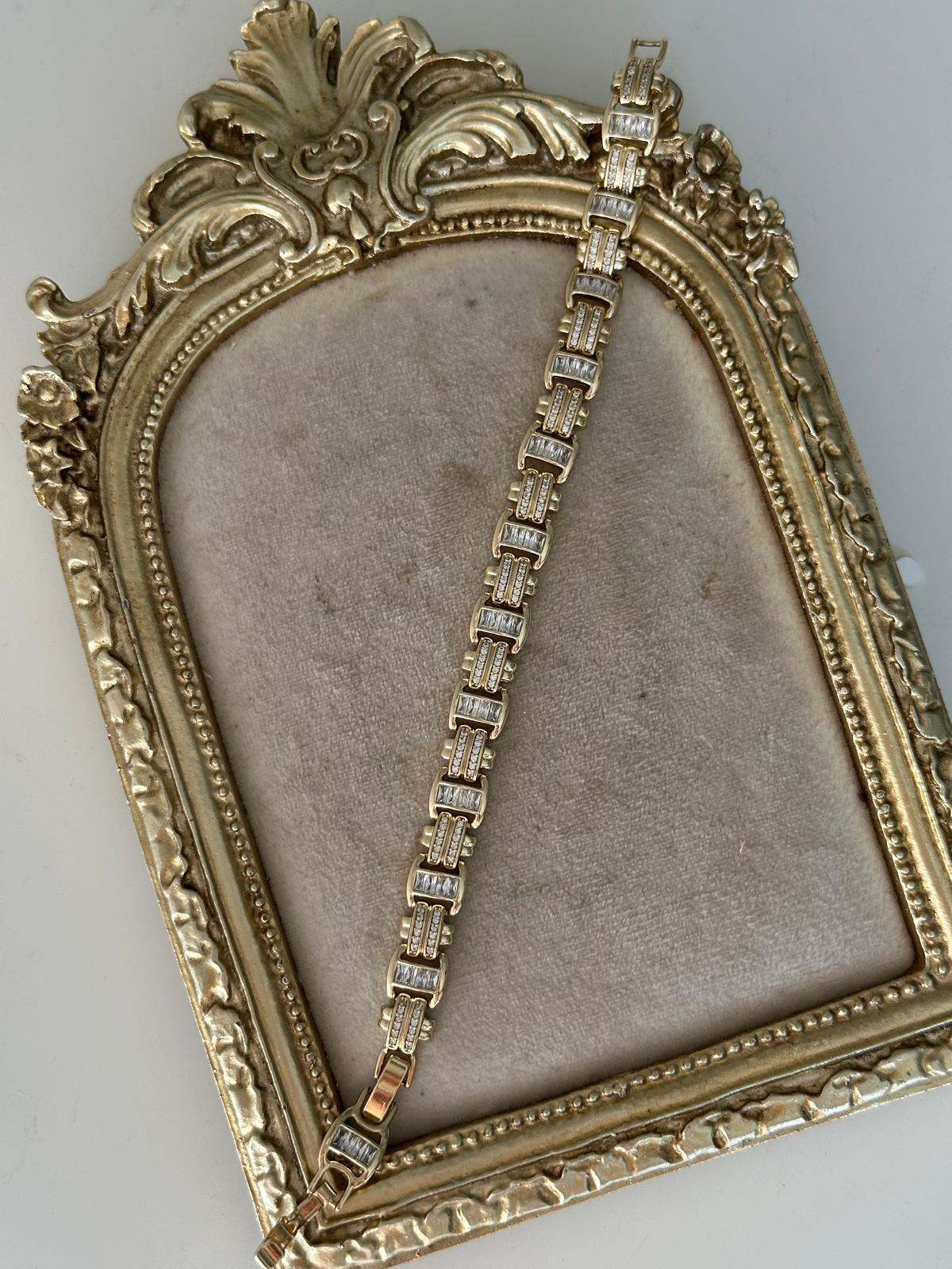 14K Gold Renkli Premium Full  Baget Montür Taşlı Bileklik