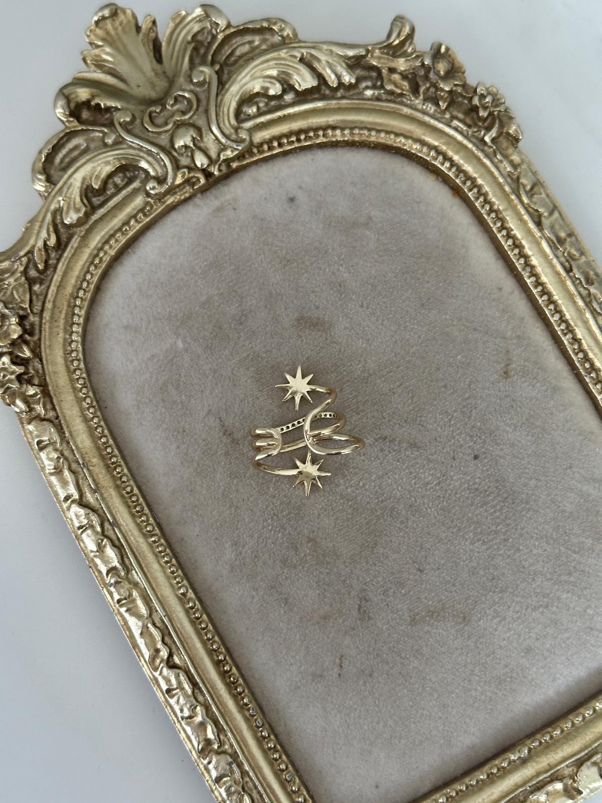 14K Gold Renkli Sarmal ikili Kutup Yıldızı Taşlı Kıkırdak Küpe