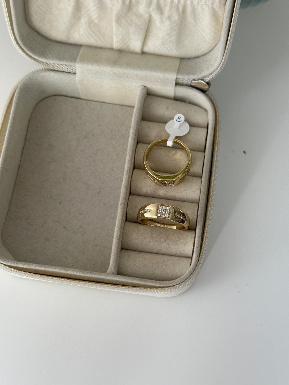 14K Gold Renkli Plaka Kesim Önü Yanları Şerit Taşlı Yüzük