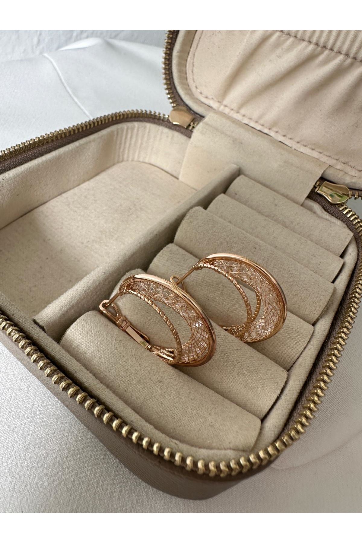 18K Rose Gold Renkli Pul Dantel Küpe