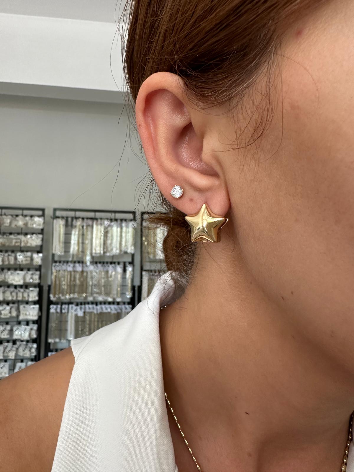 14K Gold Renkli Çift Yönlü Yıldız Bombe Plaka Küpe