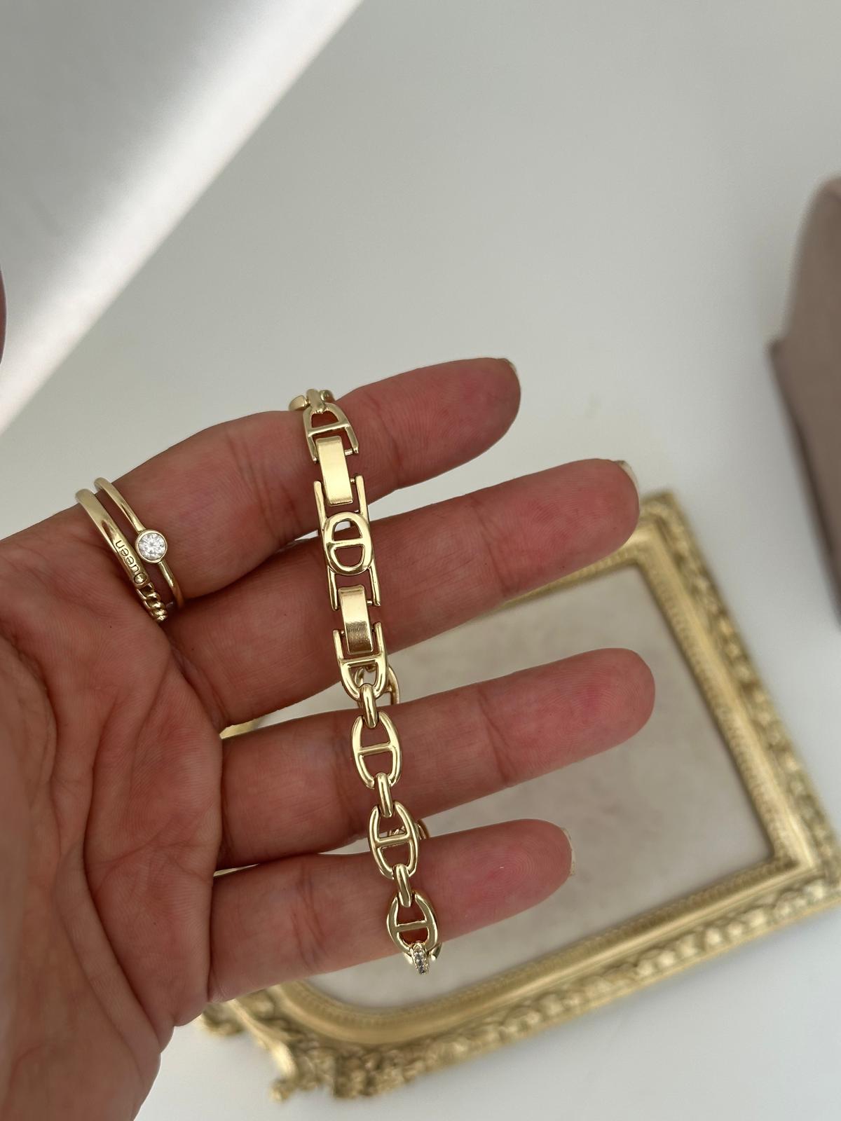 14K Gold Renkli Oval Marka Araları Taş Birleşim Bileklik