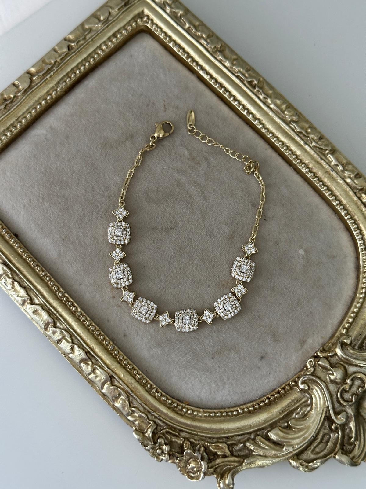 14K Gold Renkli Yıldız Küp Taşlı Premium Seri Bileklik