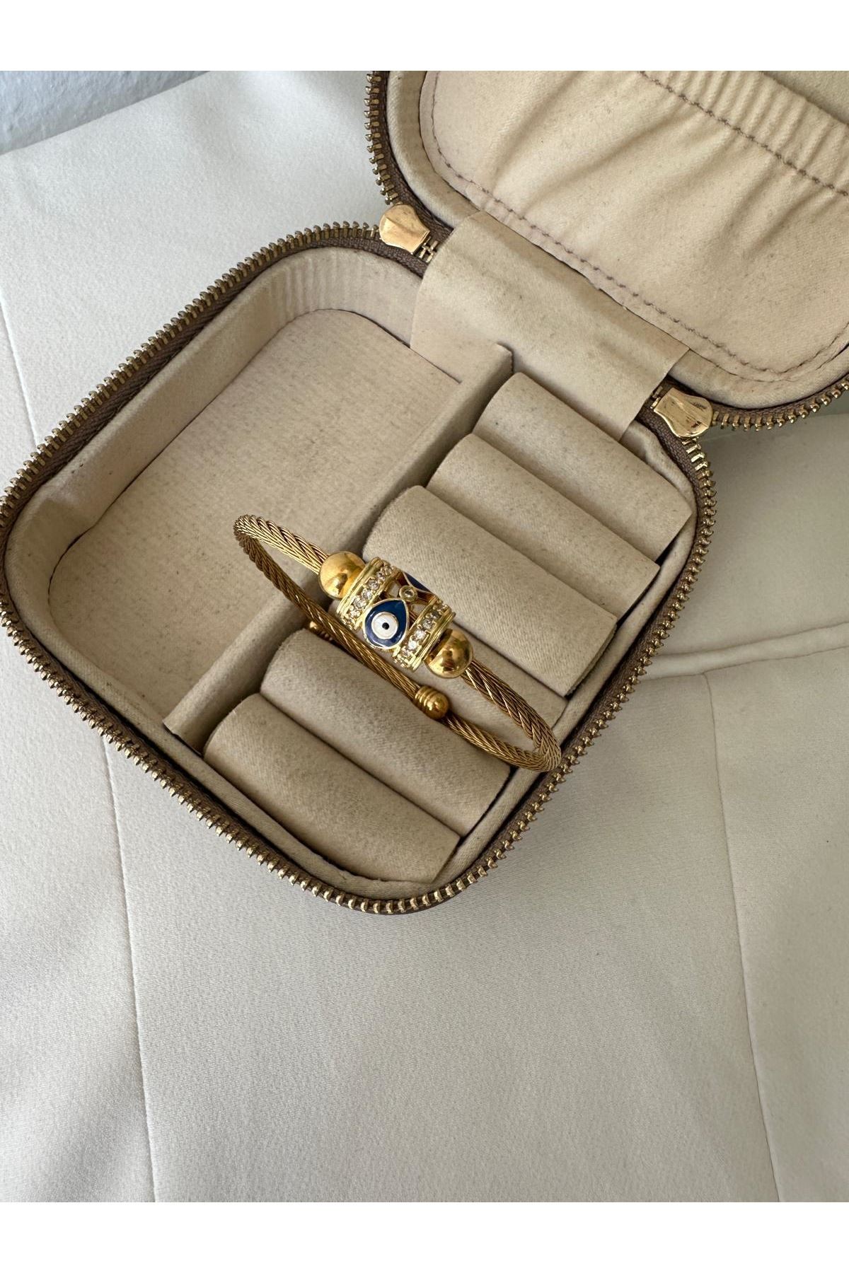 18K Rose Gold Renkli Dolama Oval Nazarlı Charmlı Pandora Bileklik