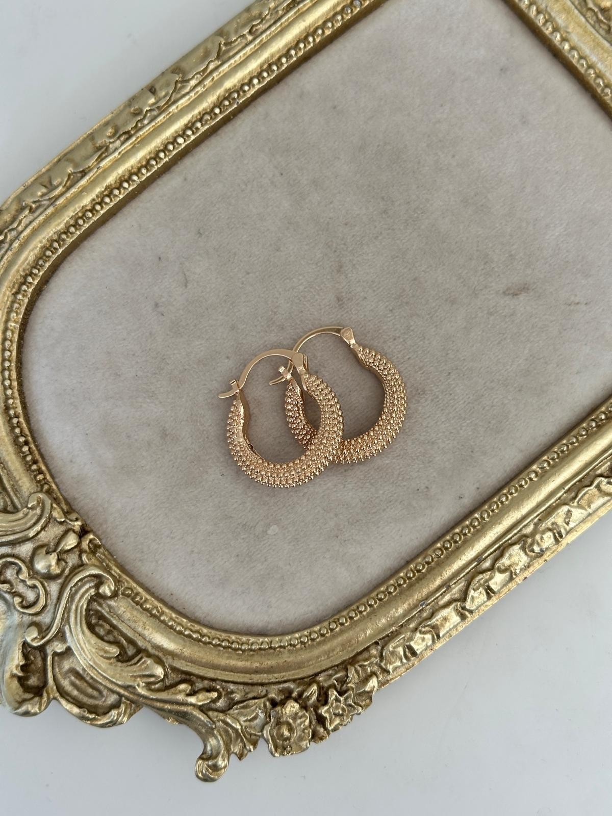 18K Gold Rose Dolum Minimal  Dorikalı Halka Küpe