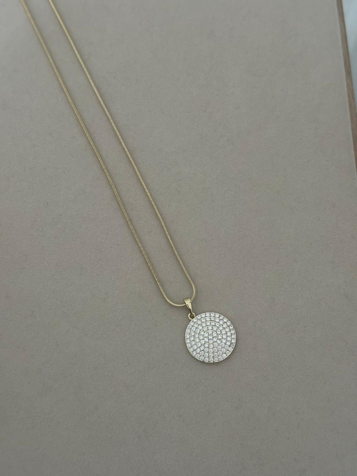 14K Gold Renkli İtalyan Zincir Yuvarlak Taşlı Kolye