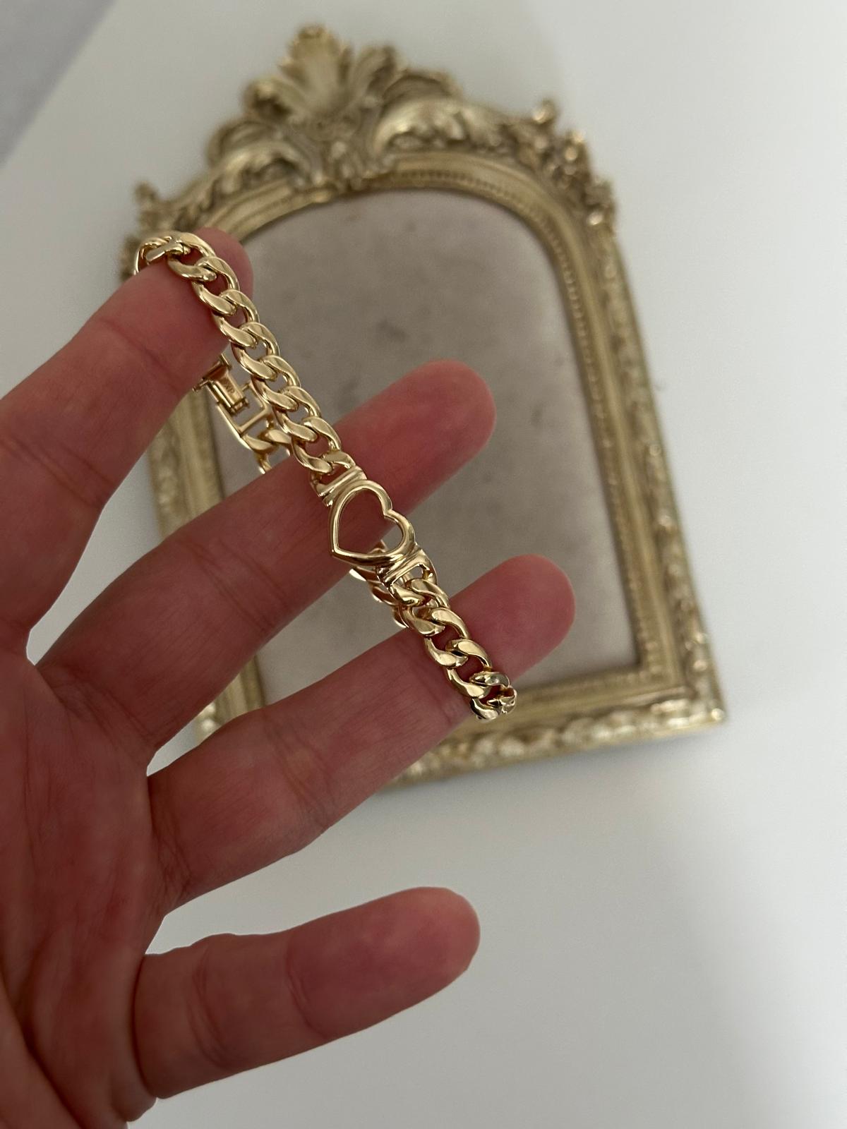 14K Gold Renkli  Basıc Zincirli Ortası Kalp Detaylı Bileklik