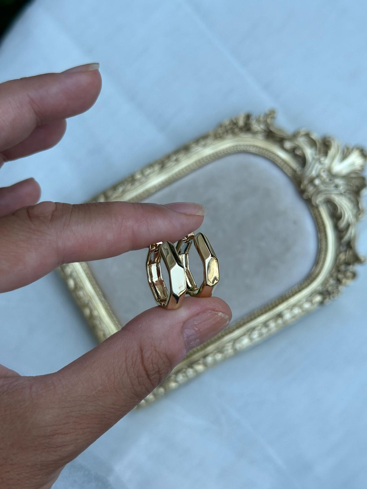 14K Gold Renkli Beşgen Dolum Kesim Kuyum Model Küpe