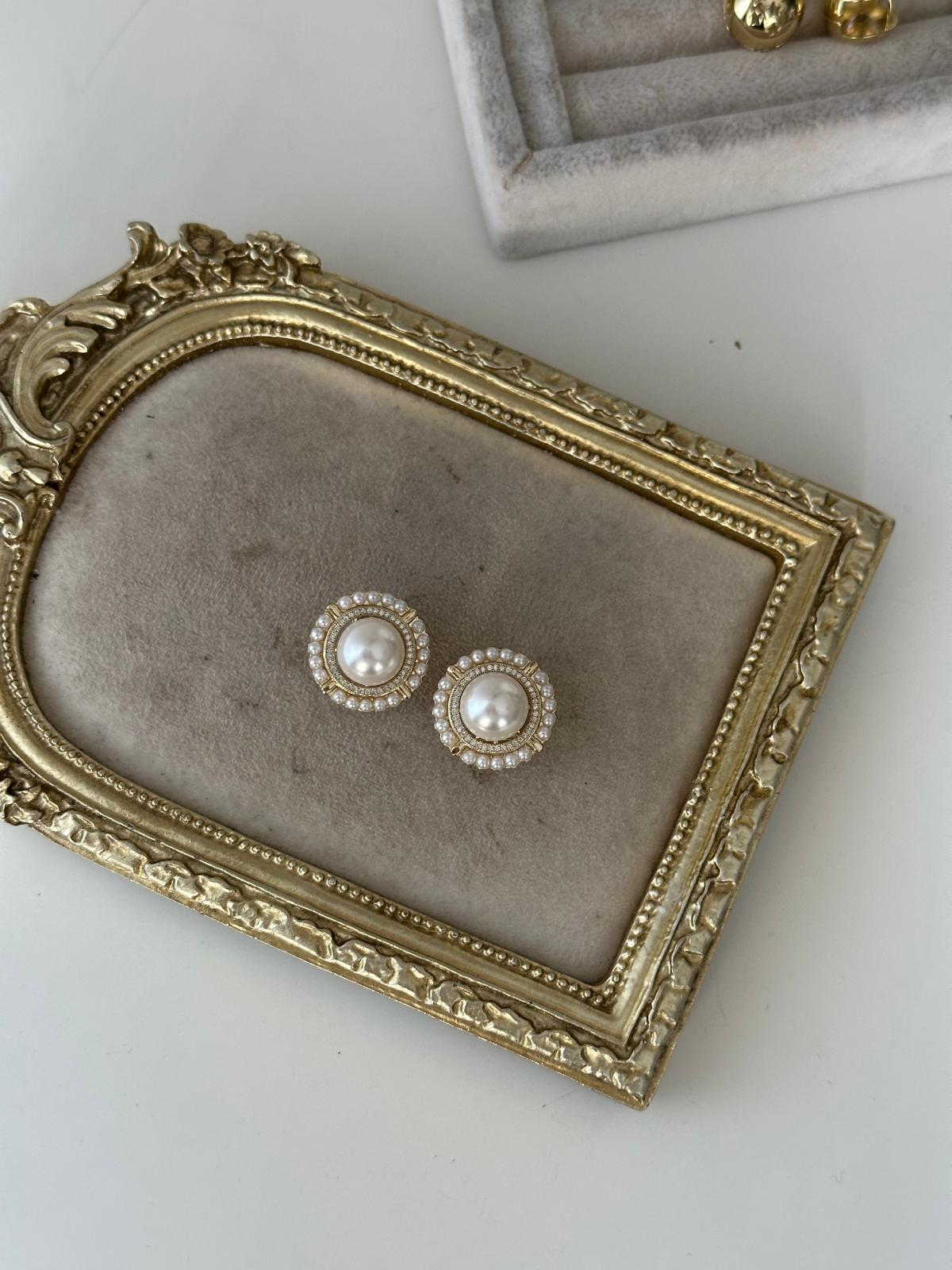 14K Gold Renkli Vintage İnci Küpe