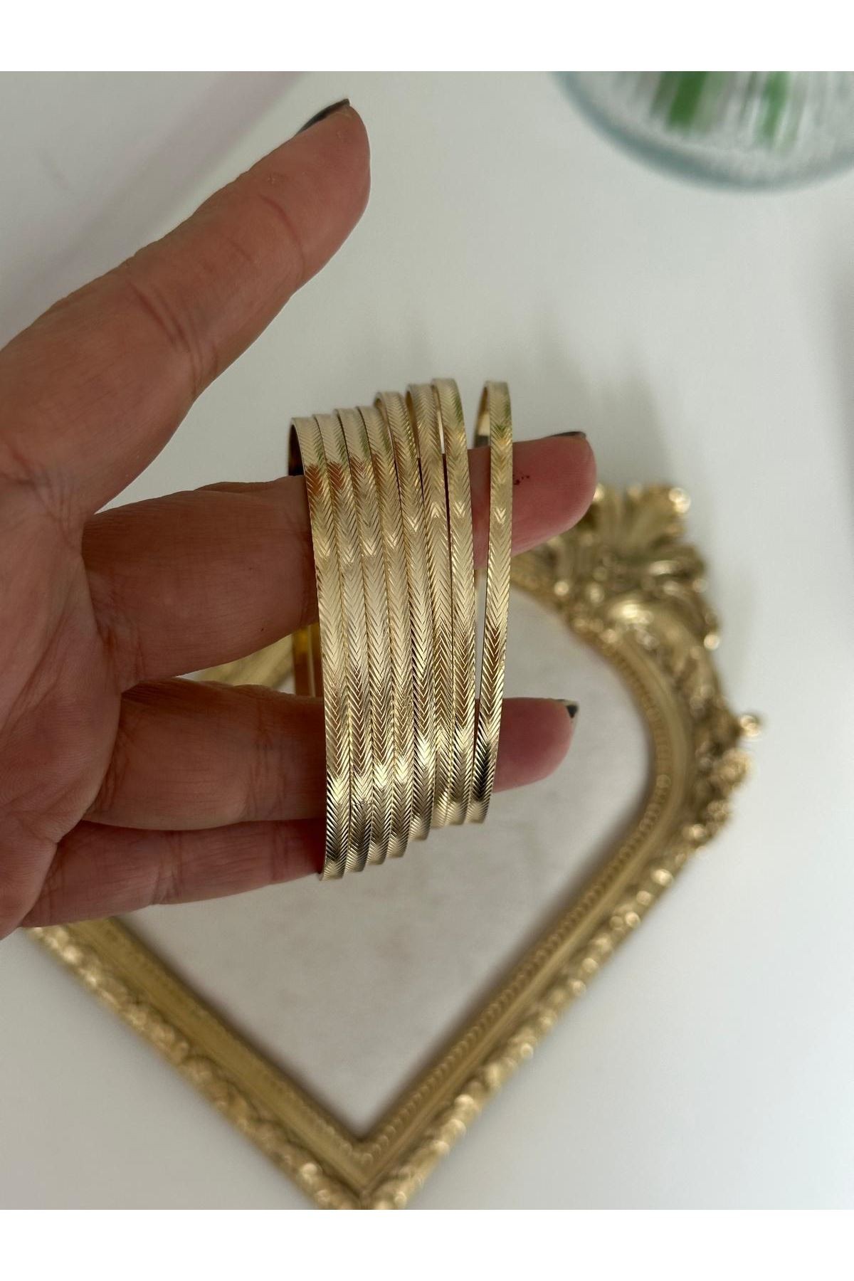 14K Gold Renkli Başak Desenli Bilezik