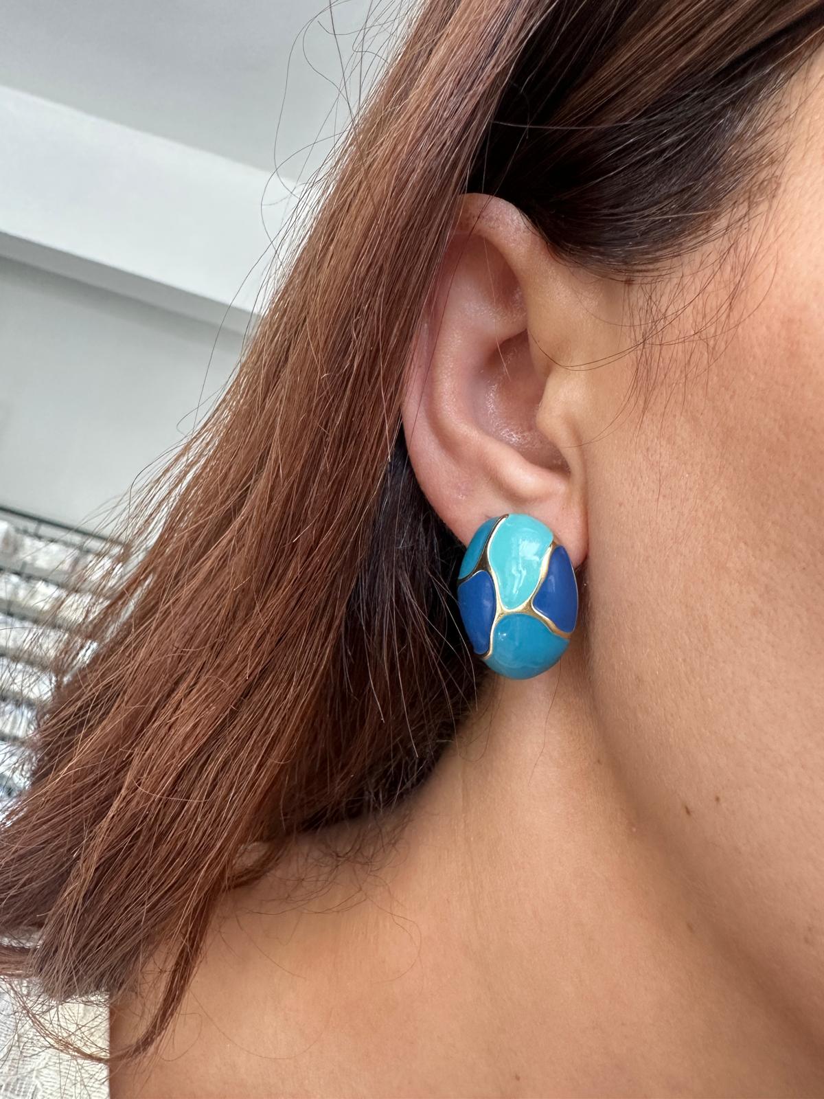 Renkli Blok Desen Oval Vintage Küpe