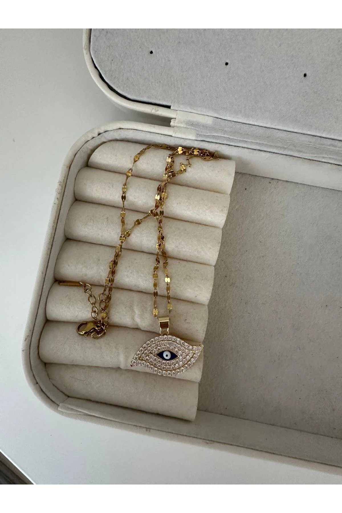 18K Rose Gold Renkli Göz Full Taşlı Pul Zincir Kolye