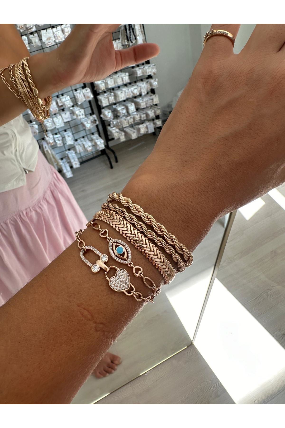 18K Rose Gold Renkli Burgu Orta Kalın Bileklik