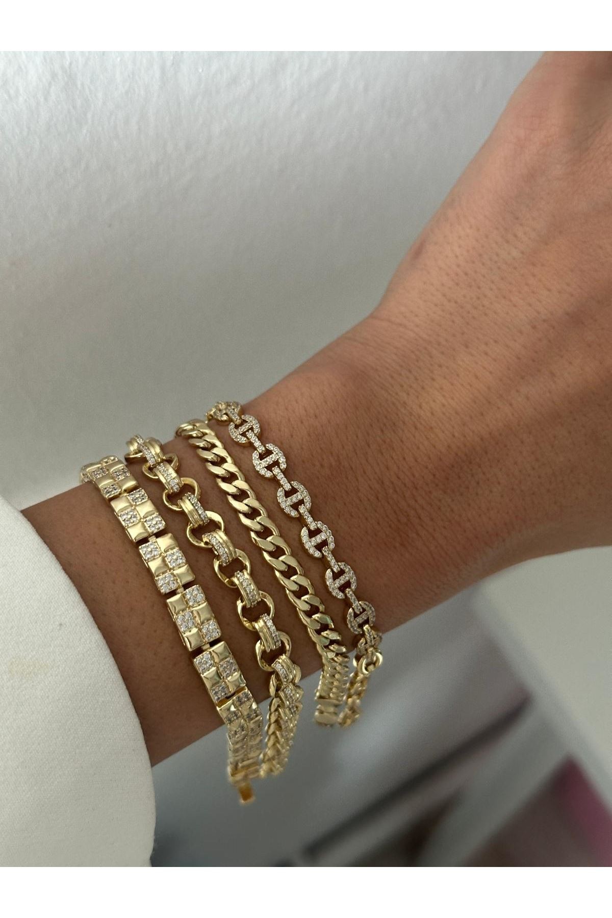 14K Gold Renkli  Basıc Örgü Bileklik