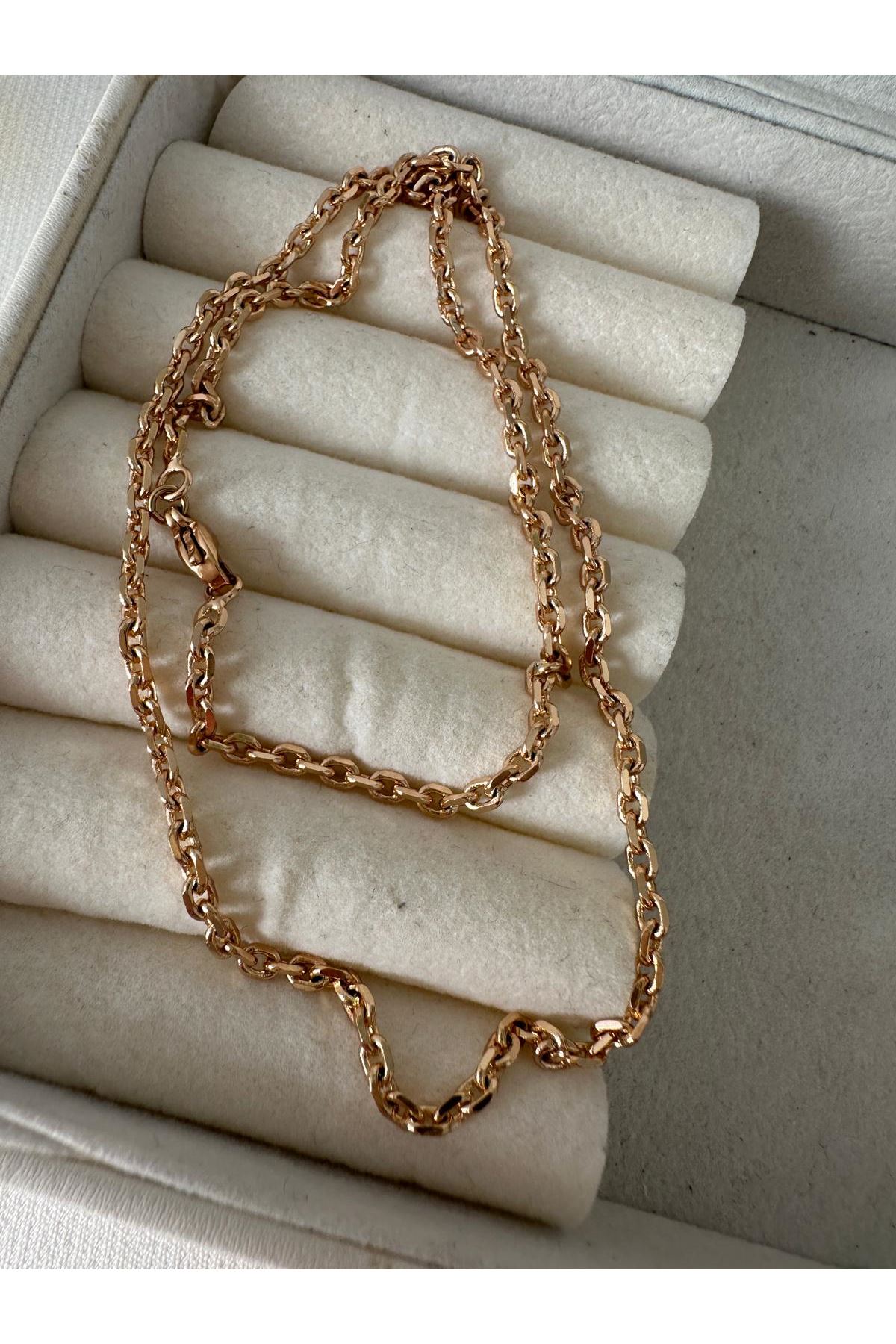 18K Rose Gold Renkli Oval İç İçe Geçmeli Zincir Kolye