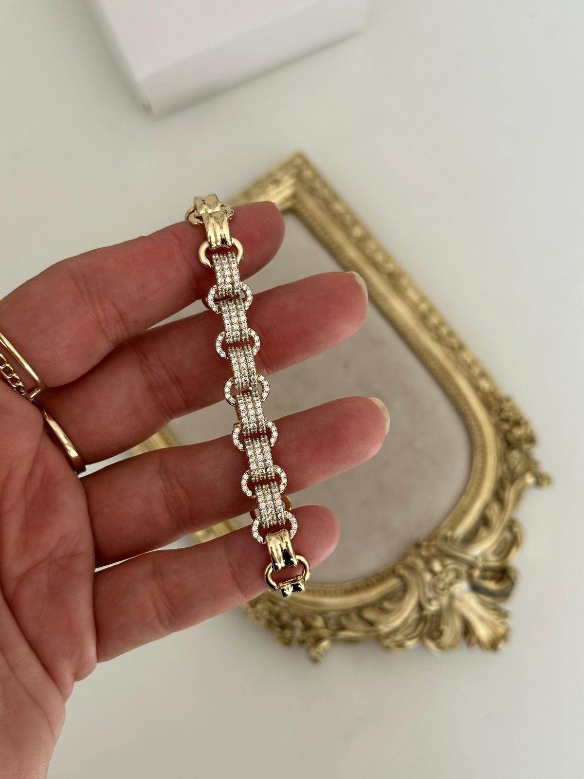 14K Gold Renkli Gömme Geçme Taşlı Bileklik