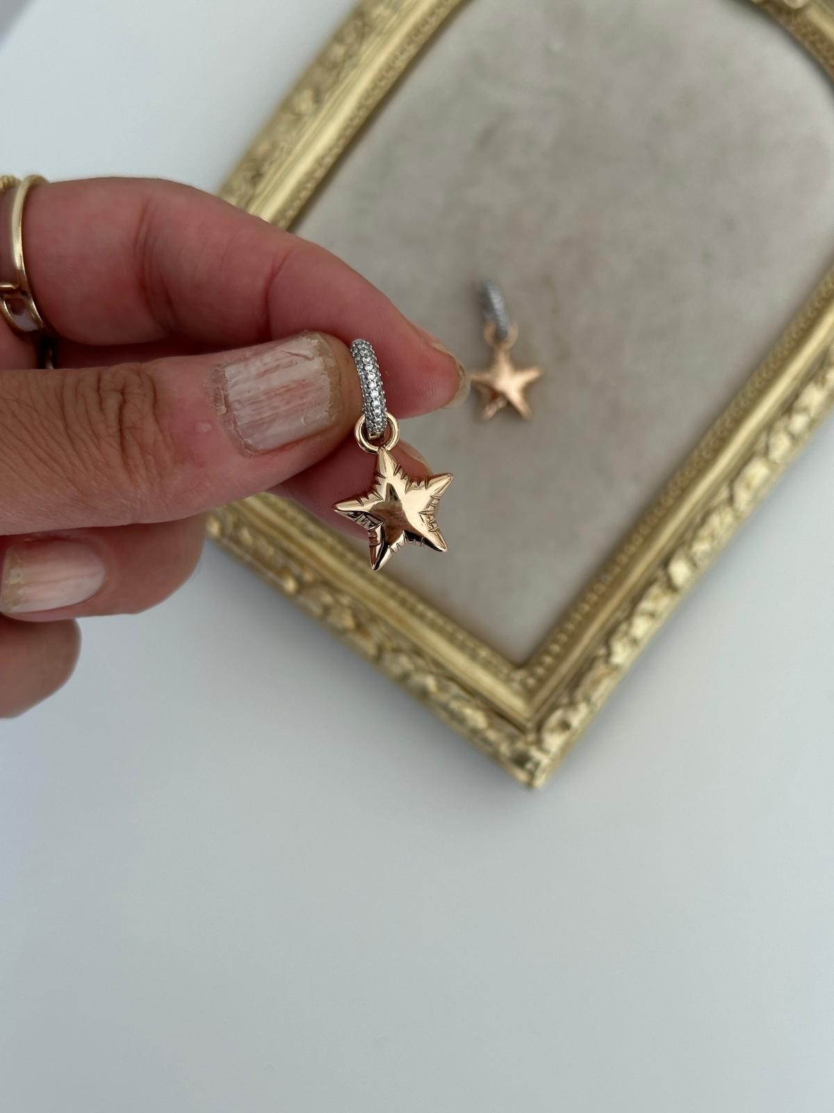18K Gold Rose Yıldız Dolum Silver Taşlı Halka Küpe