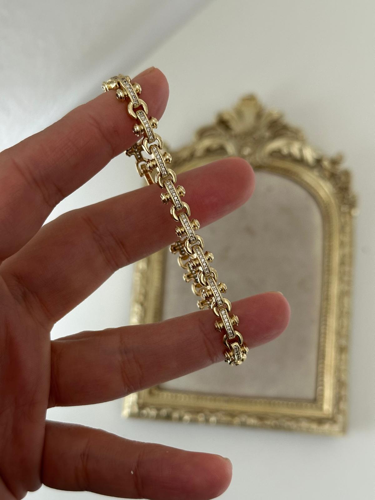 14K Gold Renkli Ortası Kilit Şeritli Vidalı Bileklik