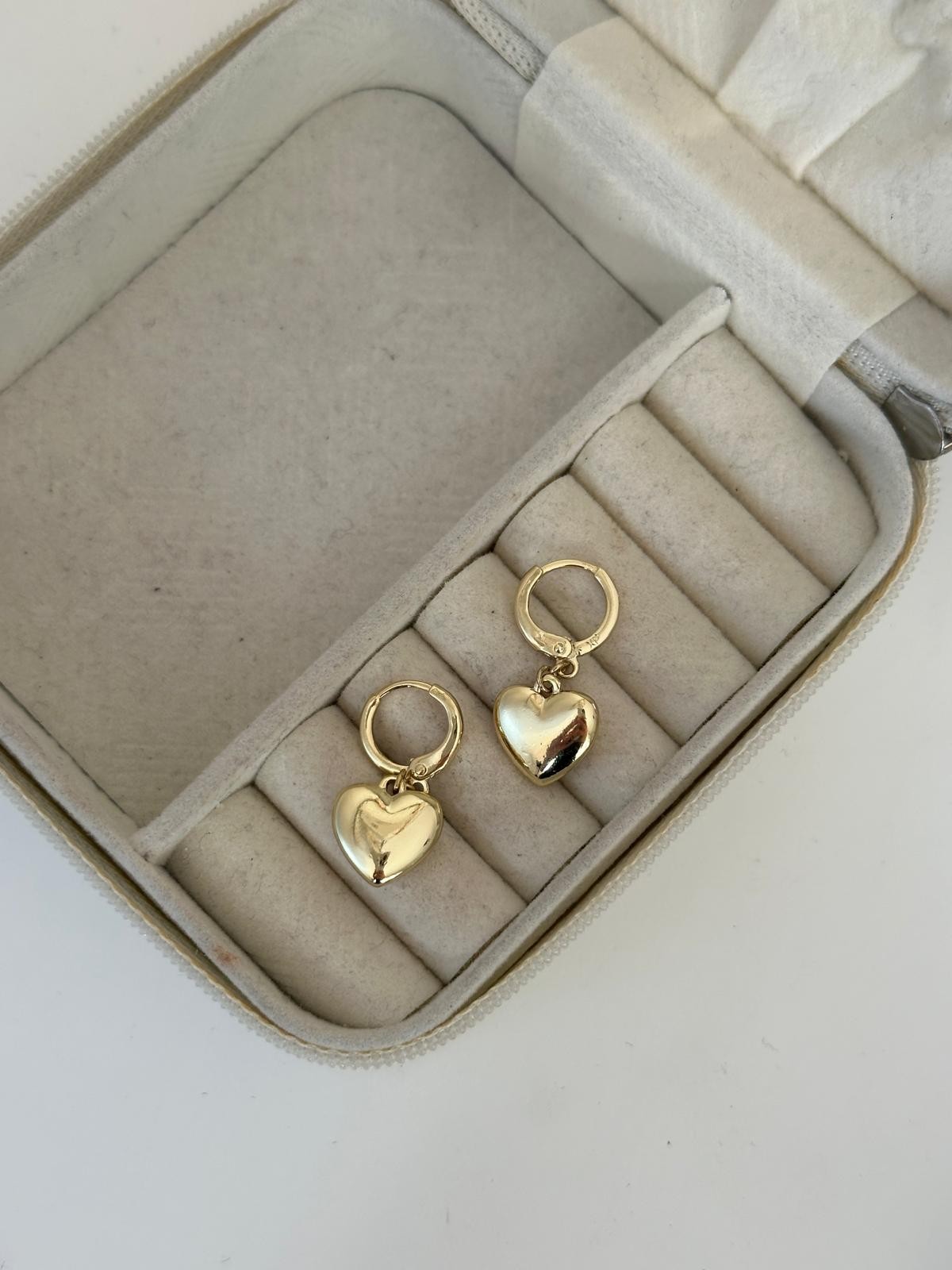 14K Gold Renkli Kalp Dolum Halka Küpe