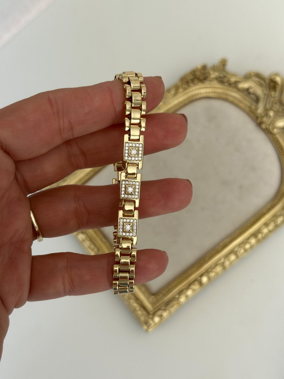 14K Gold Renkli Kare Montür Taşlı Bileklik