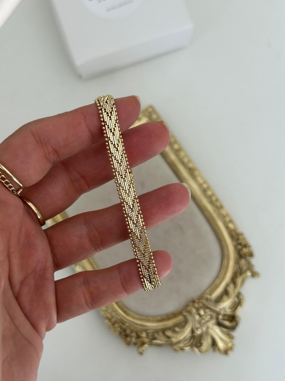 14K Gold Renkli  Hasır Köstek Topçuklu Bileklik