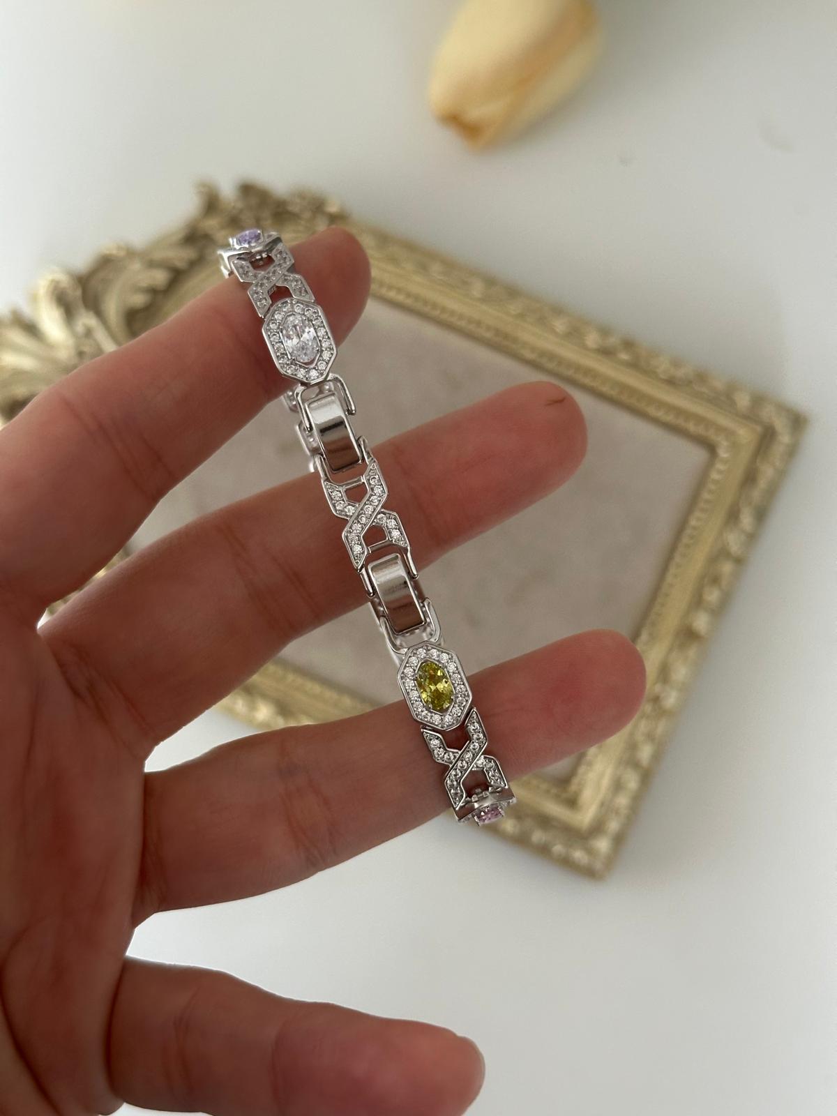 Gümüş Rengarenk Taşlı Premium X Bileklik